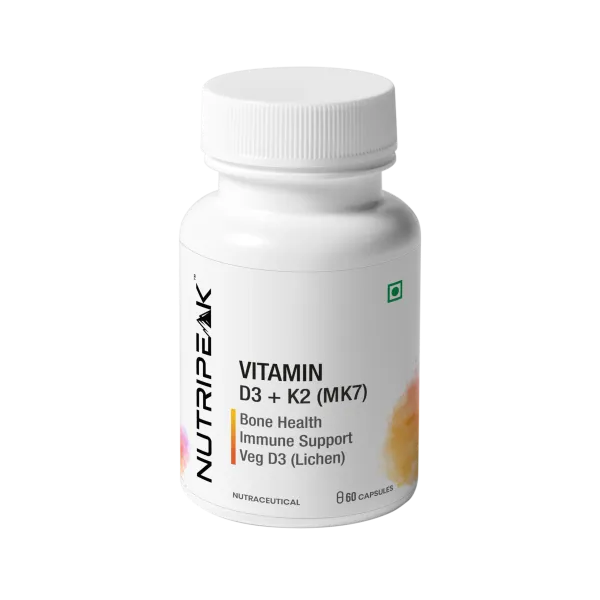 Vitamin D3 + K2 (MK7) Capsules — Bone Health & Calcium Balance | Veg D3 from Lichen | 60 Capsules