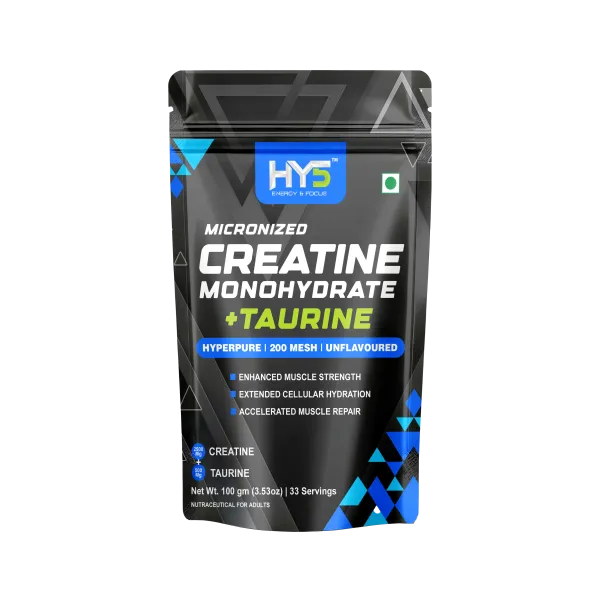 HY5 Micronized Creatine Monohydrate + Taurine — Enhanced Hydration & Strength | 100g | 33 Servings
