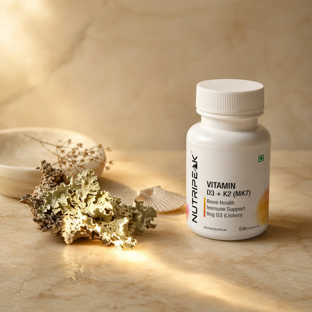 Vitamin D3 + K2 (MK7) Capsules — Bone Health & Calcium Balance | Veg D3 from Lichen | 60 Capsules