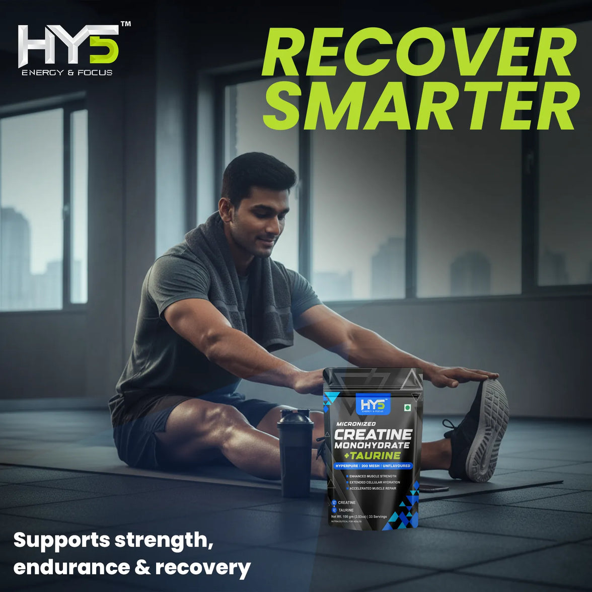 HY5 Micronized Creatine Monohydrate + Taurine — Enhanced Hydration & Strength | 100g | 33 Servings