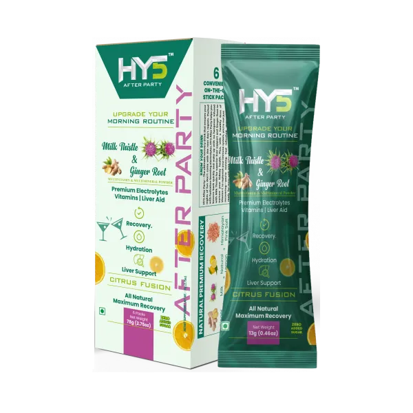 HY5 AfterParty — Hydration Recovery & Liver Support Drink Mix | Citrus Fusion | 6 Stick Packs