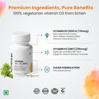 Vitamin D3 + K2 (MK7) Capsules — Bone Health & Calcium Balance | Veg D3 from Lichen | 60 Capsules