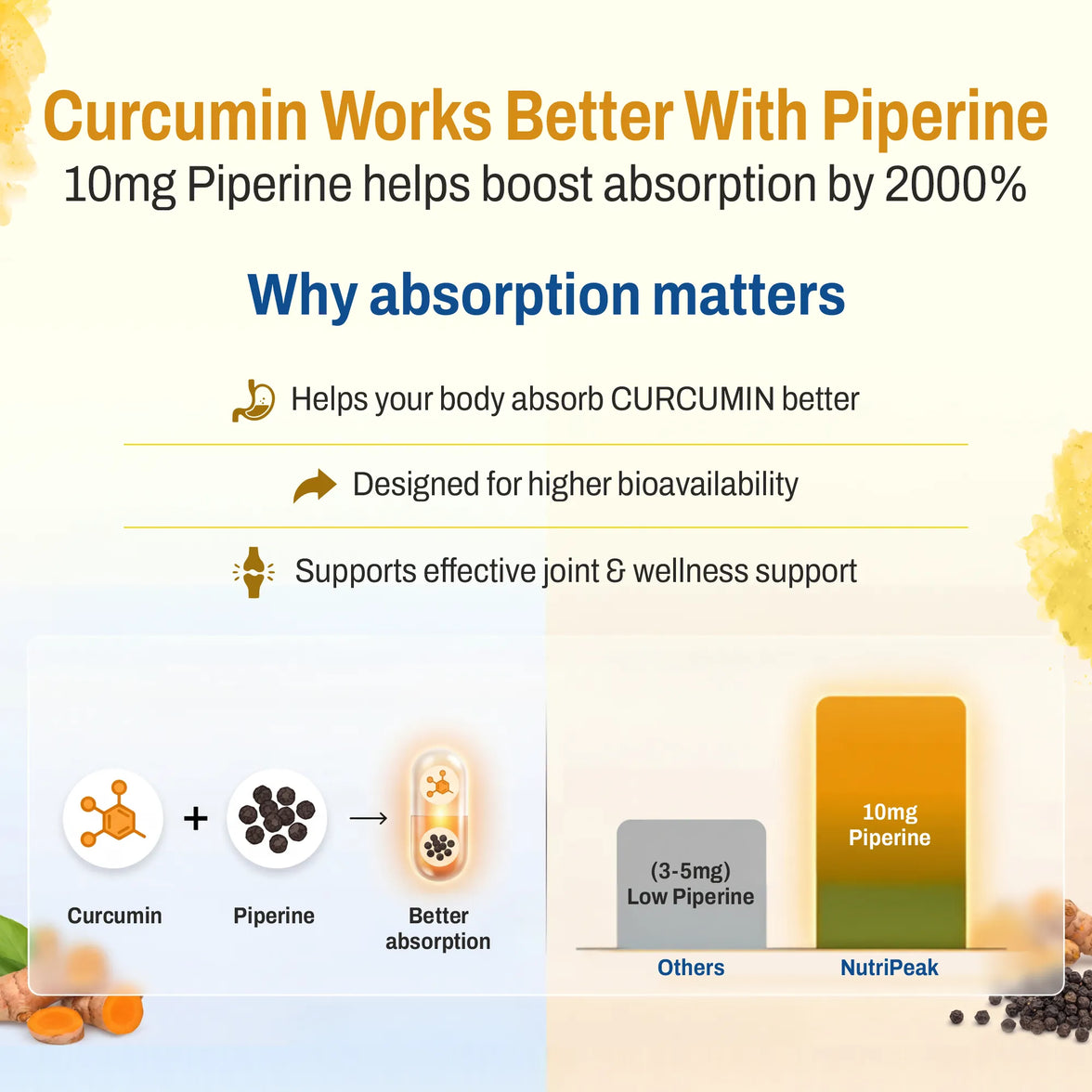 Curcumin 95% + Piperine Capsules — Joint & Antioxidant Support | 60 Veg Capsules