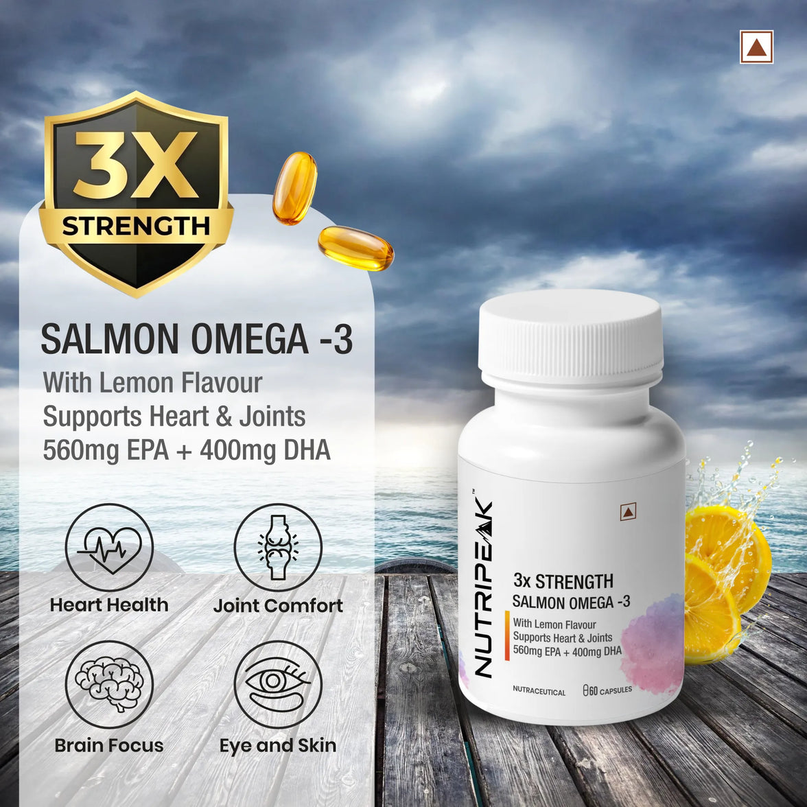 3x Strength Salmon Omega-3 Capsules — Heart Brain & Joint Support | Lemon Flavour | 60 Capsules
