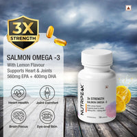 3x Strength Salmon Omega-3 Capsules — Heart Brain & Joint Support | Lemon Flavour | 60 Capsules