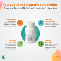 Vitamin D3 + K2 (MK7) Capsules — Bone Health & Calcium Balance | Veg D3 from Lichen | 60 Capsules
