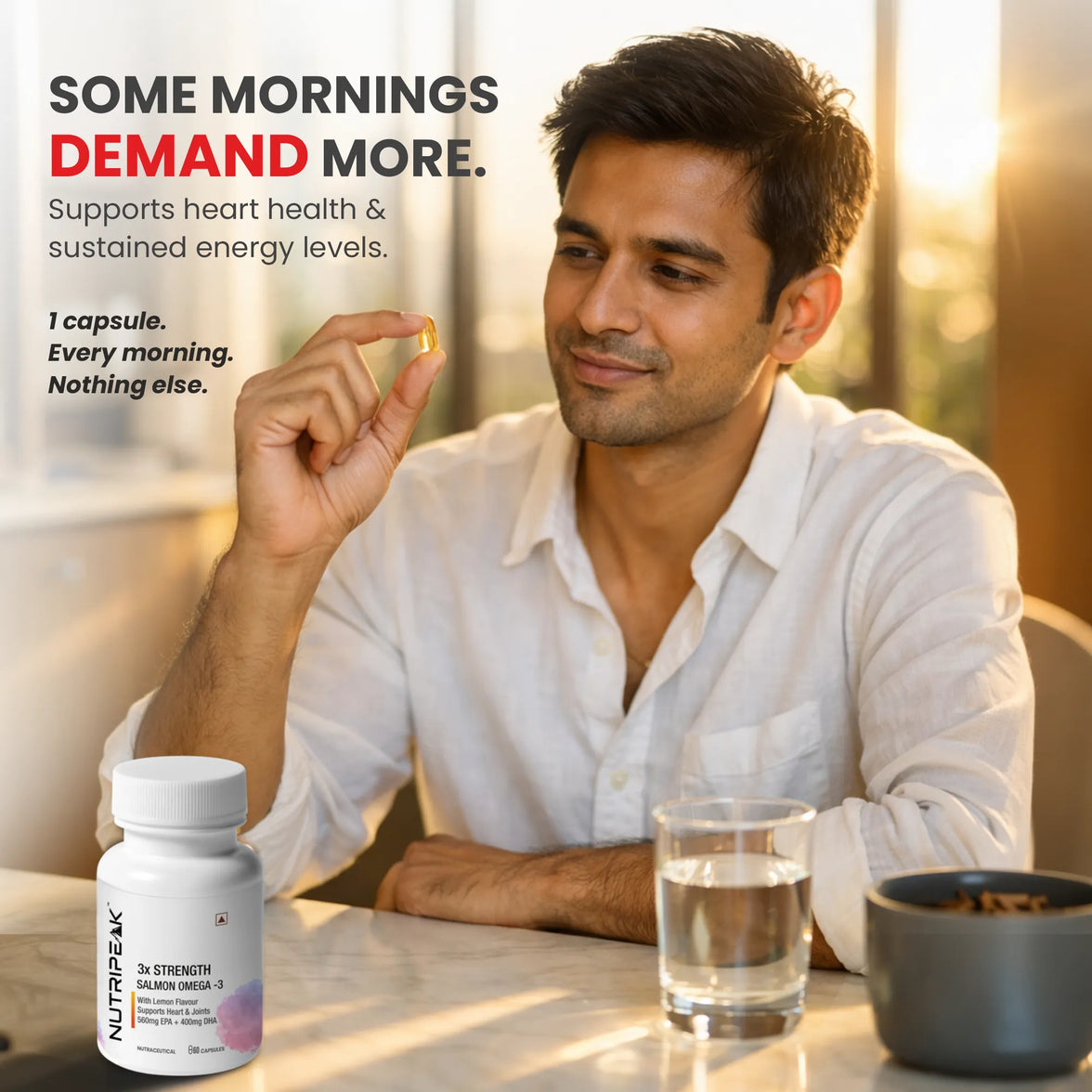 3x Strength Salmon Omega-3 Capsules — Heart Brain & Joint Support | Lemon Flavour | 60 Capsules