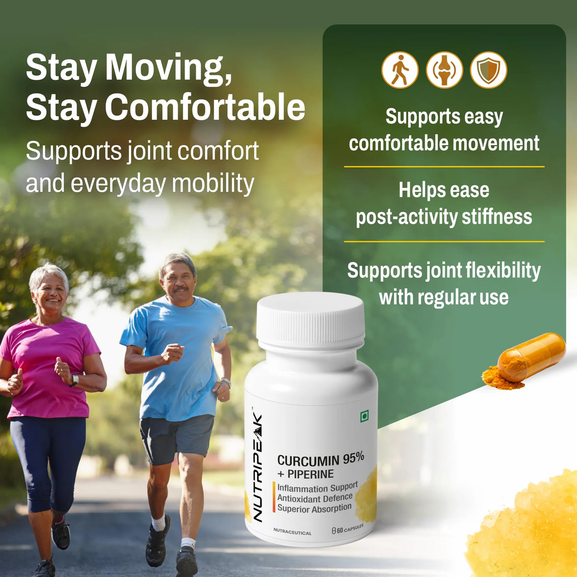 Curcumin 95% + Piperine Capsules — Joint & Antioxidant Support | 60 Veg Capsules