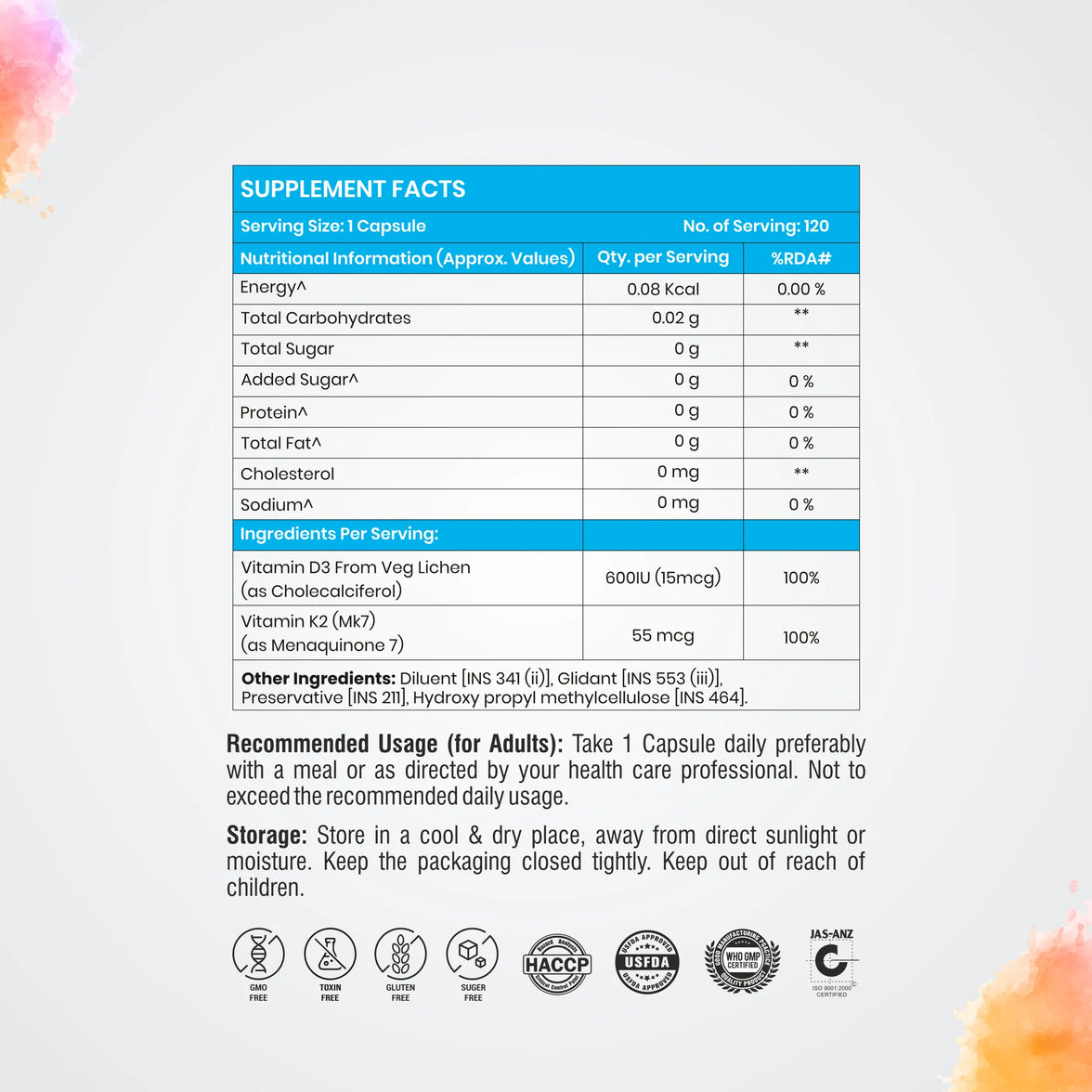 Vitamin D3 + K2 (MK7) Capsules — Bone Health & Calcium Balance | Veg D3 from Lichen | 60 Capsules