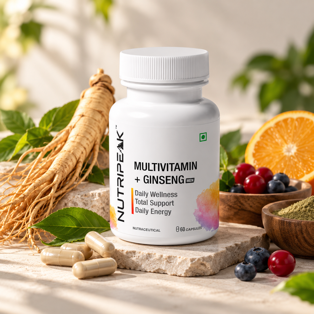 Multivitamin + Ginseng for Men — Daily Energy, Immunity & Bone Support | 60 Veg Capsules