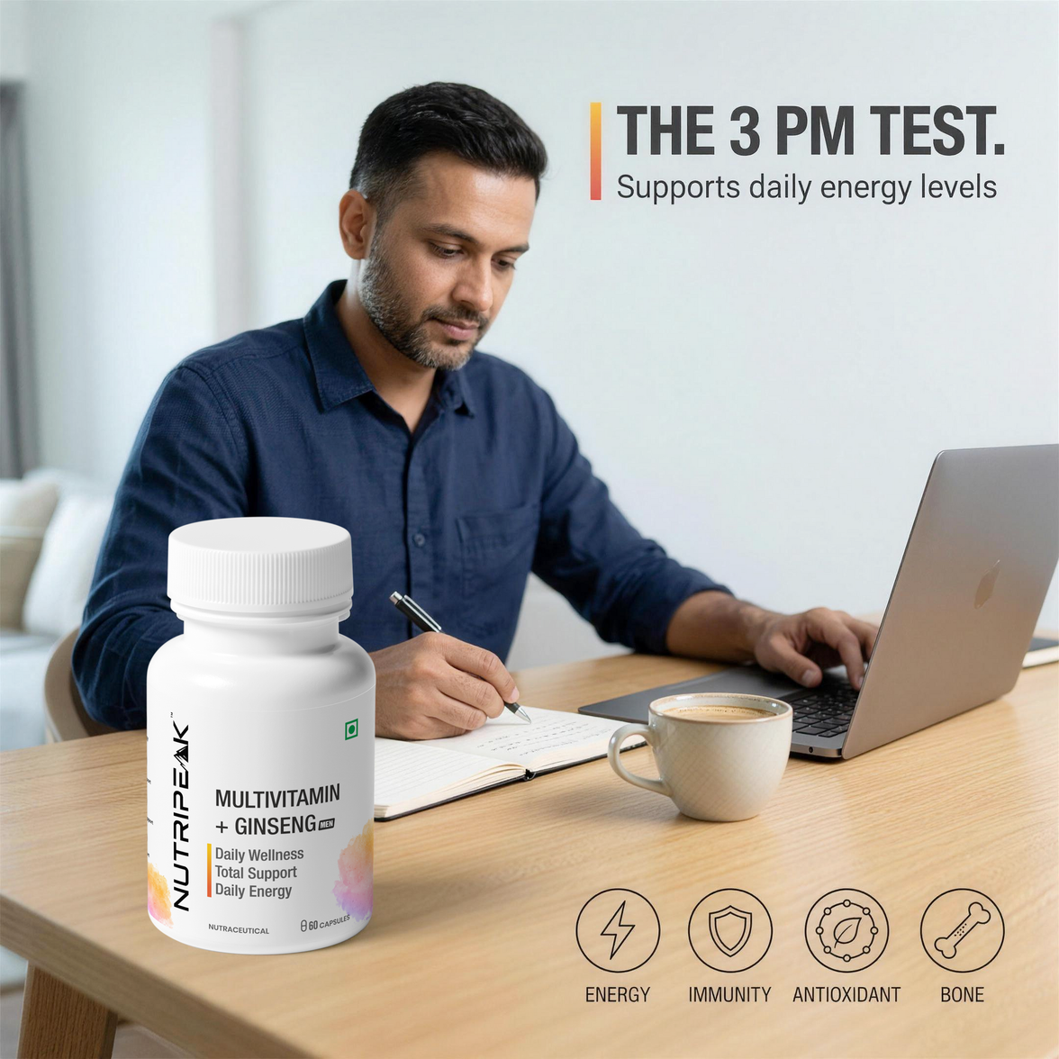 NutriPeak Multivitamin + Ginseng for Men in an afternoon daily routine
