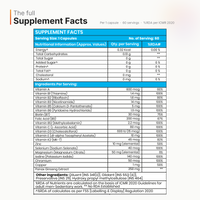 NutriPeak Multivitamin + Ginseng for Men supplement facts — 19 vitamins and minerals with %RDA and 250 mg ginseng