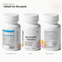 NutriPeak Multivitamin + Ginseng for Men — three product views, 60 veg capsule bottle