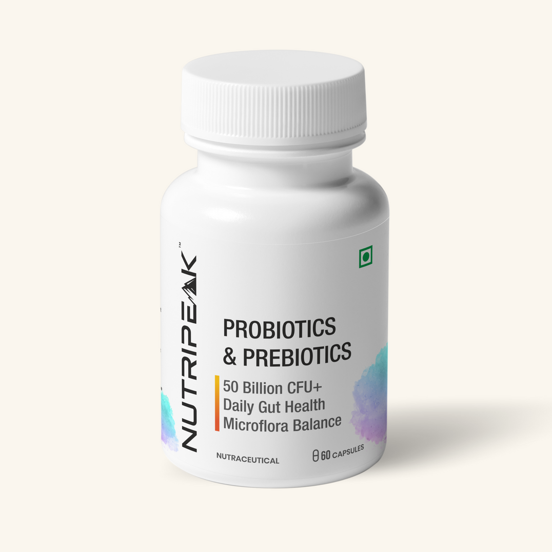 NutriPeak Probiotics & Prebiotics 50 Billion CFU bottle — 60 veg capsules, front of pack